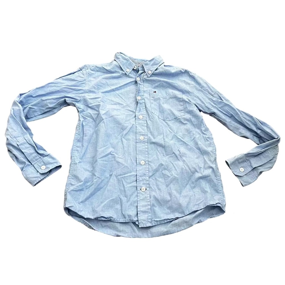 Tommy Hilfiger Boys Long Sleeve Blue Button Up Shirt — Size Medium (12/14)